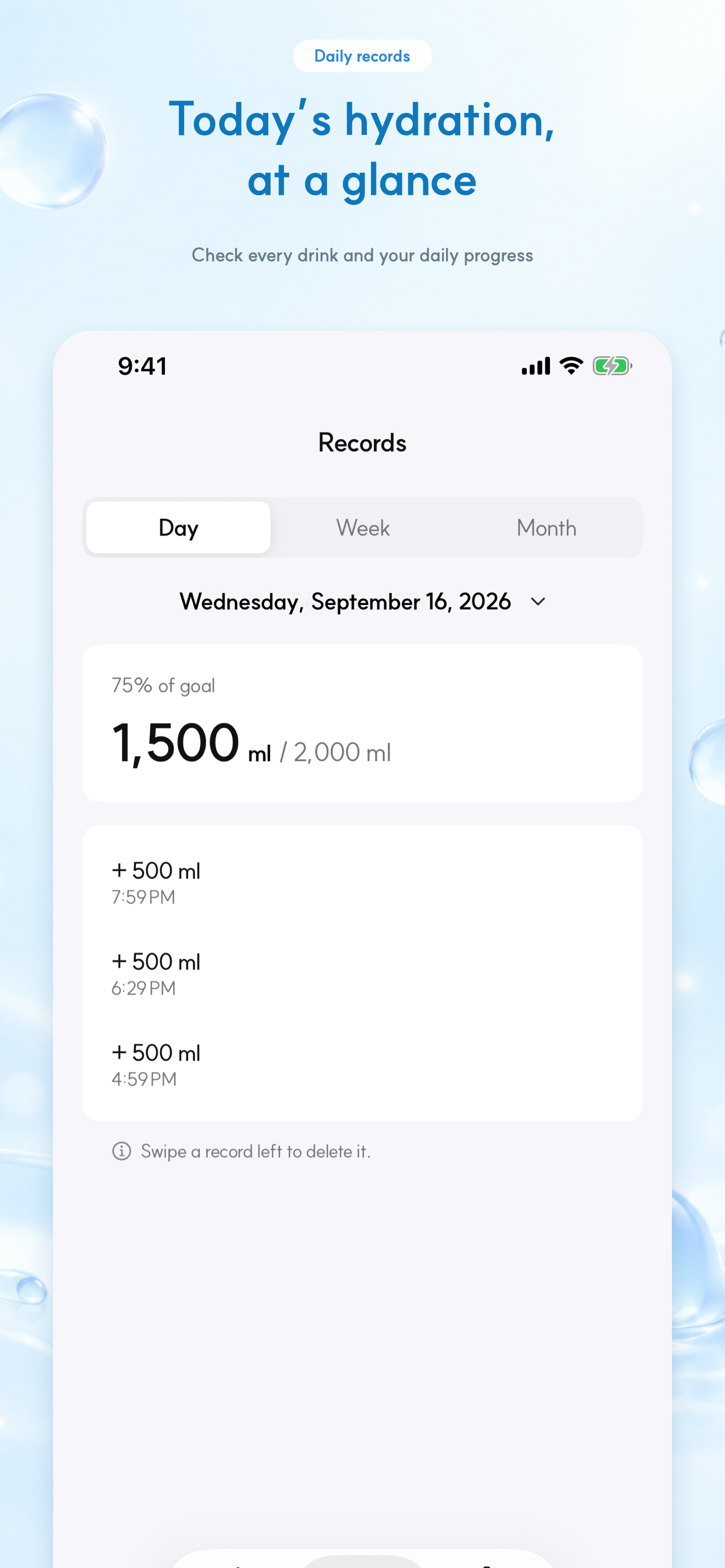 Water Jelly daily records screen